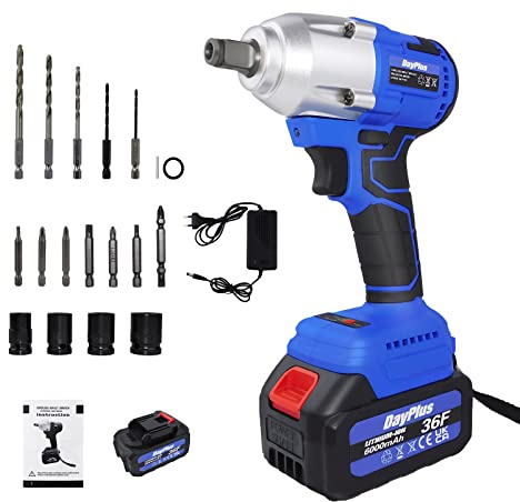 Cordless Brushless Electric Impact Wrench 1/2inch Drive with Battery 6.0Ah Lithium-Ion 18V 309 Ft-lb Variable Speed Power Tool for Car Tyre Scaffolding Lug Nut Removal Wheel Brace