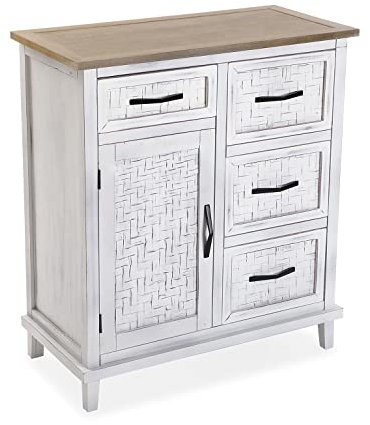 Versa Maggie Schubladenkommode, Schlafzimmer Schrank, Beistellschrank, Kommode, Mit 4 Schubladen und Kleiderschrank, Maßnahmen (H x L x B) 80,5 x 70 x 35 cm, Holz, Farbe: Weiß und Braun