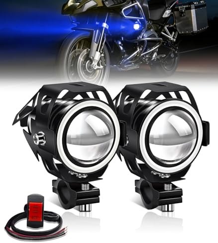 YnGia 2PCS fari fendinebbia a led per moto con alone bianco, fari DRL per moto U7 12V 24V con interruttore ON/ON/OFF a 3 fili, luci aggiuntive impermeabili con strobo abbagliante
