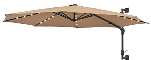 Tidyard Ombrellone a Muro con LED e Palo in Metallo,Ombrellone da Spiaggia,Resistente ai Raggi UV,per Giardino Esterno Balcone,300 x 131 cm,Colore Grigio Talpa