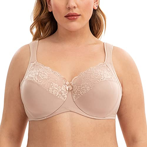 CASOLACE Donna Reggiseni Taglie Forti con Ferretto Minimizer Riducente Spalline Imbottite Beige 7F