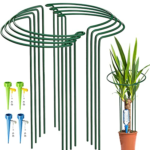 KAZITOO 8 Stück große 60cm hohe Bogen Pflanze Stützpfähle, 4mm starker Metallgarten unterstützt grüne halbrunde Blume Reifen mit 4 Selbst Gießspitzen für Pfingstrosen, Hortensien, Monstera(60x30cm)