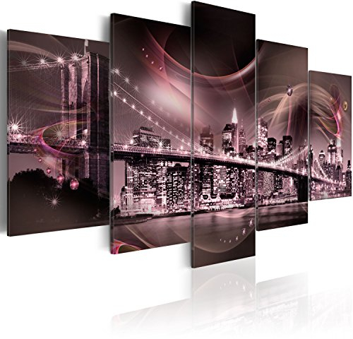 murando - Akustikbild New York 5 tlg - Bilder Akustikschaum Schallschutz Wand Deko Kunst Akustikpaneele Wandpaneele Schalldämmung Wandbild Schallabsorber Akustikplatten City Brooklyn Bridge Abstrakt