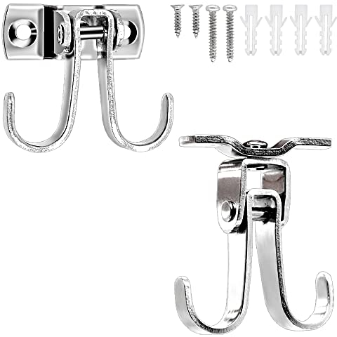 GKONGU Crochets Doubles Muraux 2 Pièces,Crochet de Garage Rangement de Garage en Acier très Résistant,Crochets de plafond pivotant à 360 °,pour Stockage outils garage jardin, vélos, échelles