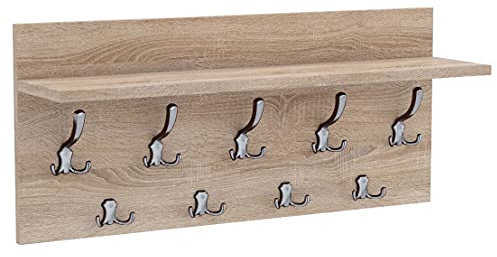 AKKE Wandhaken Garderobenhaken - Kleiderhaken Wandgarderobe Garderobenleiste Mit Ablage - Verti 80 Sonoma/Chrom