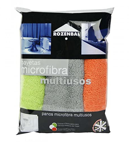 ROZENBAL 3 bayetas Multiusos Microfibra 32 x 32 cm, Verde/Gris/Naranja, 32x32cm