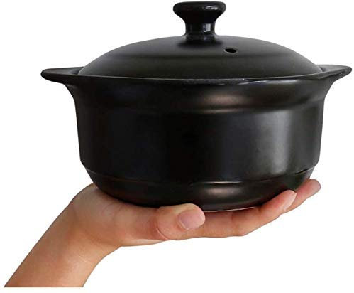 Cocotte chaudron en fonte cocotte avec couvercle marmite coréenne bol en pierre Dolsot avec couvercle, cocotte en céramique grésillant chaud pot pour bibimbap et soupe cuisine coréenne noir 1,05 lit