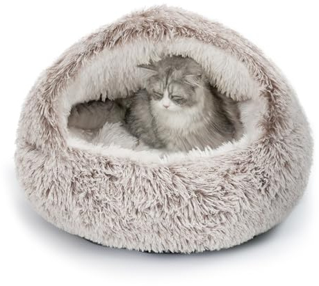 CATISM Cat Bed - Cat Cave Beds for Indoor Cats, Dog Bed Washable Non-Slip Cats Igloo Pod Windproof Fluffy Nesting for Pets (Coffee, 53 x 53 x 38 cm (L x W x H)