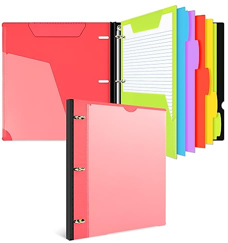 INFUN All-in-One-Teleskop-Notizbuch, 3-Ring-Notizbuch, Ordner mit 1 beweglichen Kunststoff-Taschen-Ordner, 5 Trennblätter aus Kunststoff, Millimeterpapier und College-Papier, liniertes Papier, Rot