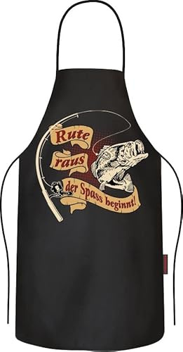 RAHMENLOS Grillschürze Kochschürze Küchenschürze als Geschenk für Angler - Rute raus, der Spass beginnt