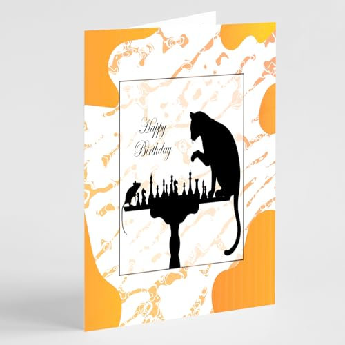 Beebooh cards Silhouette of cat and mouse playing chess birthday card