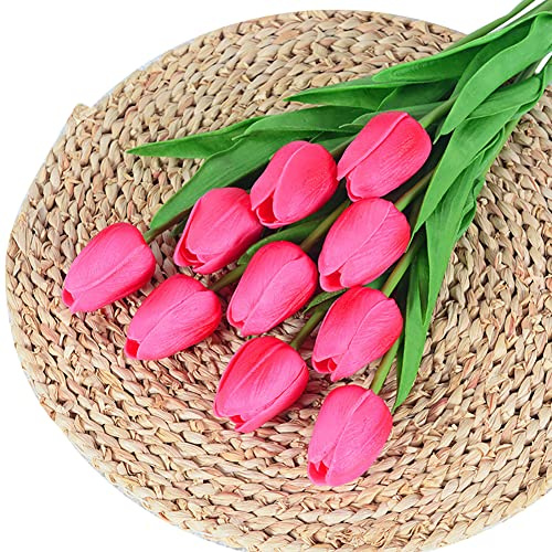 Uposao 10 Stück künstliche Tulpen,PU Real Touch Latex Kunstblumen Tulpen Kunstpflanze Kunst Tulpen Deko Elegante Blumendekoration für Brautsträuße, Haus, Party, Büro, DIY Blumenarrangements,Rose