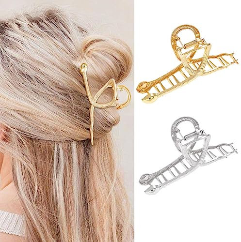Yean Haarklammern, Metall-Klammer für dickes Haar, Schlangen-Haarklammern, 11,9 cm, goldfarbene Klemme, Haarnadeln für Frauen, 2 Stück (grün)