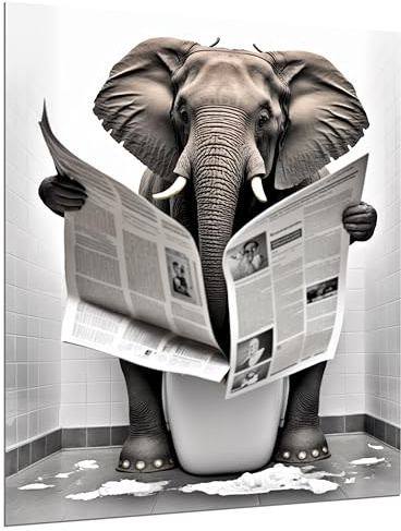 DARO Design - Bilder Deko Gäste WC Wandbild Badezimmer Bad Toilette Kunstdruck Bild auf 6mm HDF 50x70 cm Elefant Wanddeko - lustige Wandbilder Leinwand Poster Aesthetic Room Decor Elephant