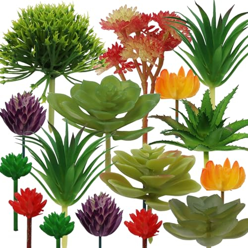 QUOZUO Artificial Succulents Plants, 16pcs Fake Mini Succulents for DIY Home Floral Wall Garden Office Decoration (Unpotted)