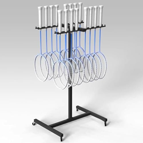 STMKB Tennisschläger-Aufbewahrungsregal, Badmintonschläger-Ausstellungsregal Mit Rädern, Bietet Platz Für 24–36 Schläger, Doppelseitiges Design, Geeignet Für Badminton/Tennis/Tischtennis