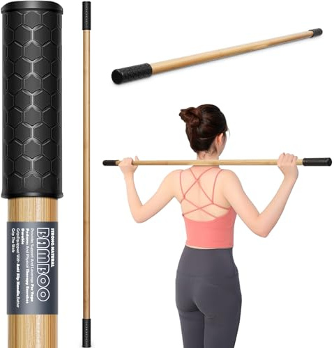 Bamboo Stretch Yoga Stick, 5ft/149 cm, Flexibility Stick for Physical Therapy, Premium Yoga Dowel with Super Sturdy Rubber Handle Ends, Exercise Bar for Posture Corrector