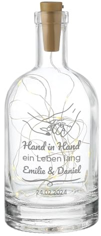 polar-effekt LED Leuchtflasche aus Glas mit personalisierter Gravur - Flaschenlicht für Paare - mit Korken Lichterkette - das perfekte Hochzeitsgeschenk