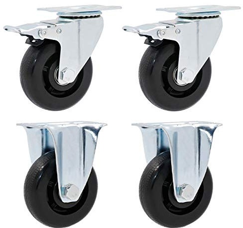 Gummierte Trolley-Räder Lenkrollen aus robustem Polypropylen oder 360-Grad-Schwenkplattenrädern, geräuschlose Räder, 4er-Set, Ersatz for Wagen, Möbel, Werkbänke, Wagen, Doppellager, (Standard+).