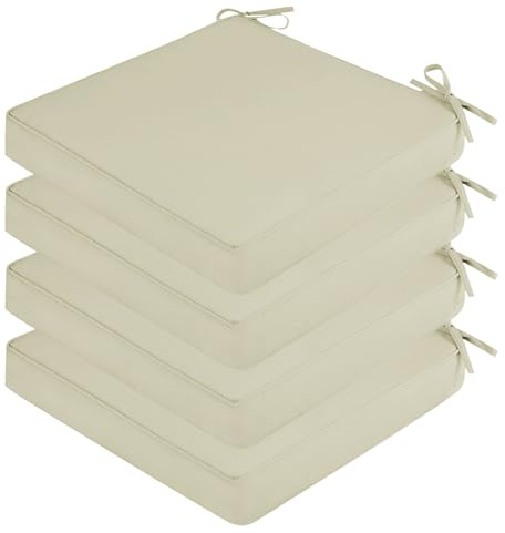 SK Studio 4er Set Stuhlkissen Outdoor wasserdicht Polsterauflage Stuhlauflage Kissen Sitzkissen Bezug abnehmbar mit Eckbändern Beige, 45x45x5cm