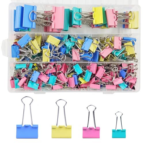 170 Stück Foldback Klammern Set, 15mm/19mm/25mm/32mm Binder Clips Büroklammern Bunt, Vielzweckklammern Dokumenten Clips,Metall Klammern Papierklammern für Schule Bürobedarf Briefpapier Notizen