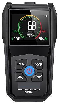 Feuchtigkeitsmesser Holzfeuchtemessgerät, Vollwinkelanzeige, Temperatur- und Feuchtigkeitserkennung, Holz, Trockenbau, Mauerwerk, stiftloser Feuchtigkeitsdetektor Feuchtigkeitsmesser
