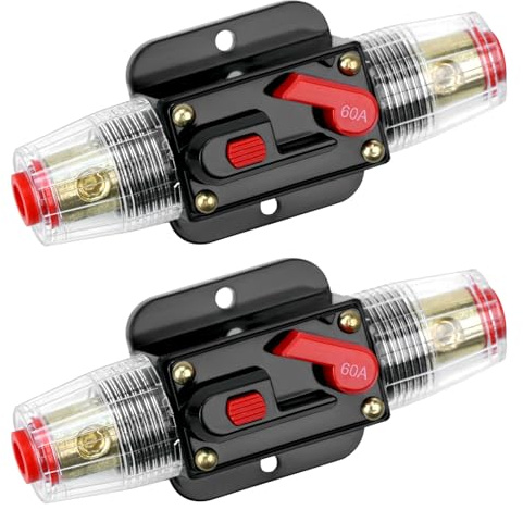 QWORK® 2 Stücke 12 V–24 V DC 60A Sicherungshalter Manuelle Rückstellung, Leistungsschalter mit manueller Rückstellung, für Kfz-Schutz-Stereoschalter zurücksetzen