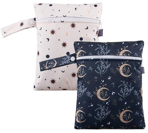Maeau 2 Stück Wetbags für Stoffwindeln Windeltasche Wickeltasche Baby Wetbag Organiser Beutel Nasstaschen Kindergarten Nassbeutel Wiederverwendbare Wetbag Waschbar Gym Bag Wasserdicht Beige Schwarz