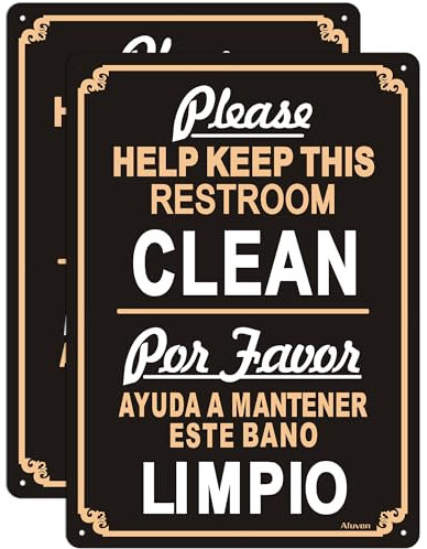 Please Help Keep This Restroom Clean Bilingual Signs 14” x 10” Keep Clean Restroom Bilingual Signs, Please Keep Bathroom Clean Signs, Rust-Free Aluminum, Weatherproof, Indoor/Outdoor Use, 2 Pack