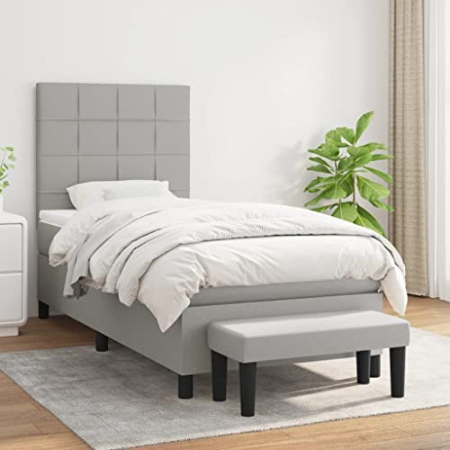OHOOWOO Boxspringbett mit Matratze Hellgrau 80x200 cm Stoff,Hervorragendes Boxspringbett Erholsamer Schlafkomfort für Dein Zuhause
