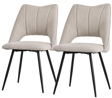 ML-Design Esszimmerstühle 2er Set Beige, Wohnzimmerstühle aus Stoffbezug mit schwarzem Stahlgestell, Küchenstühle mit Rückenlehne, Polsterstühle für Esszimmer Wohnzimmer Küche Büro, Gepolsterte Sessel