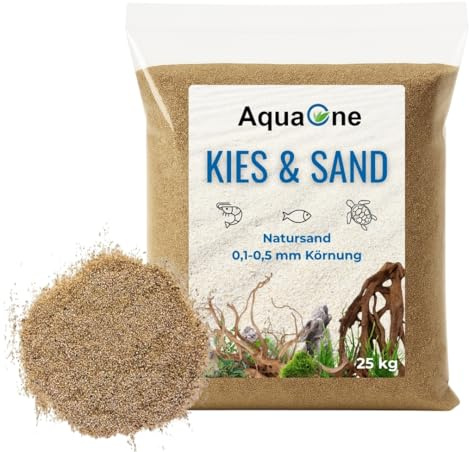 AquaOne Aquarium Kies Sand 25 kg I Bodengrund hell schwarz bunt fein mittel grob I Aquariumkies Premium Qualität I Quarzsand Aquariumkies Deko Aquascaping Körnung (Bernstein 0,1-0,5mm)