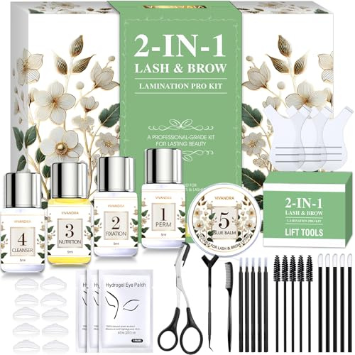 2-IN-1 Kit Rehaussement de Cils and Brow Lift Kit Sourcil, Professional Lash Lift Kit & Kit Brow Lift Sourcil for Fuller Brows & Long-Lasting Curl, At Home Salon-Quality DIY Kit with Easy Instructions