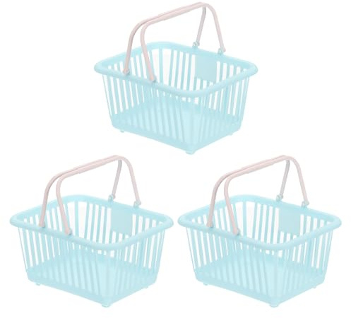 PATIKIL 3 st mini shoppingkorg, liten plastkorg mini förvaringskorg livsmedel liten med handtag organiserar filtrerat vatten för att organisera leksaker ägg frukt mellanmål, blå