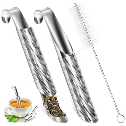 AMONENZ 2 Pièces Filtre à Thé, Tubulaire Infuseur à Thé, Acier Inoxydable 304 Maille Fine de Thé Filtre, avec Brosse de Nettoyage et Oreilles Suspendues, pour Thé en Vrac, épices