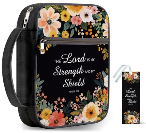 Hobbspring 1Pc Bibelhülle Mit Griff 30.5x22cm Blumen Groß Mit Reißverschluss Tragetasche Schwarz Bibelschutz Mit Tasche Und Lesezeichen Für Damen Und Herren Tragen von Bibelbüchern Zurück zur Schule