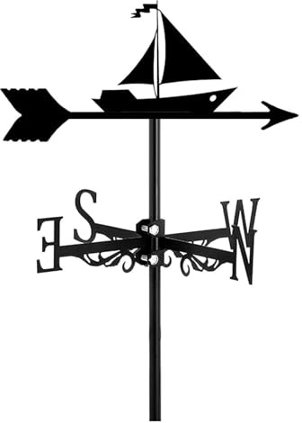 Veleta con Silueta de Barco o Barco de Metal, Adorno for Techo, for jardín, Cerca, cobertizo, Escena de Granja al Aire Libre, Decoraciones de Patio, indicador de dirección del Viento(Racing Sloop)