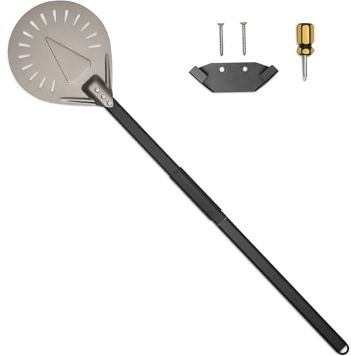 IRSTBL - Adjustable Pizza Peel 63-102cm - Perforated Aluminium Paddle with Long Handle & Wall Mount for Wood Fired Oven, Brick Oven, BBQ Cooking