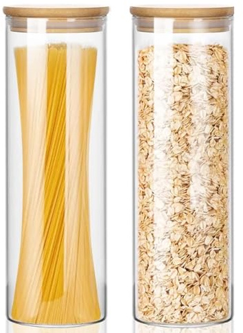 Zuzer Lot de 2 Bocaux en Verre Hermétique avec Couvercles, 2000ml Pot en Verre Alimentaire pour Céréales, Épices, Famille