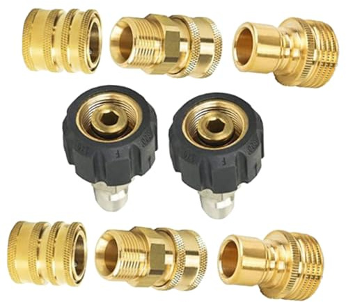 WEKADRIN 8pcs High Pressure Washer Hose Adapters Quick Connector Brass Plastic Watering Hose Washer Adapter for Car Washing Garden Watering and Home Cleaning