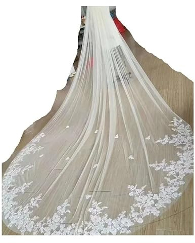 IZHAOGJING Schleier Braut, Brautschleier Weiße Mantilla Hochzeitsschleier Lange Spitzenkante Brautschleier Mit Kamm Hochzeitszubehör Schleier Braut(F,350cm)