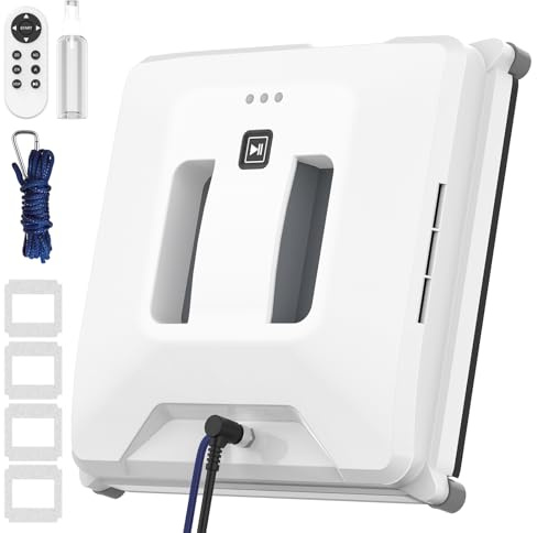 Robot Laveur de Vitre,Design Compact, Robot Nettoyage Intelligent des Vitres,3 Modes de Nettoyage, Mode de Nettoyage des Bords, Planification Intelligente du Trajet, de Forme Carrée (Blanc)