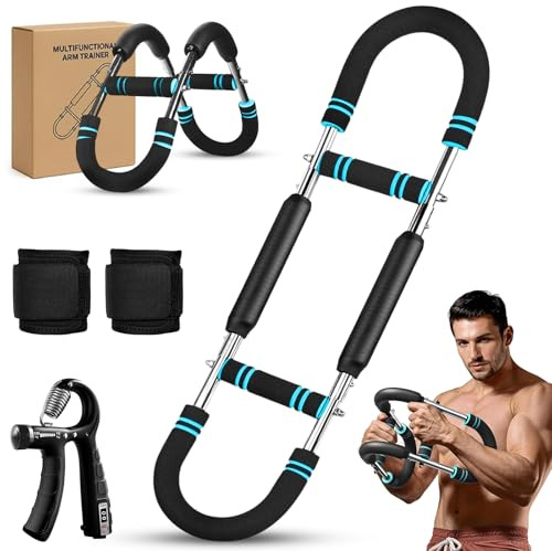 KATLIKU Allenatore per Braccia Regolabile 3-in-1 con Contatore & Fasce da Polso, Resistenza Regolabile 30–50 kg, Attrezzo Fitness per Uomo per Allenamento a Casa & Potenziamento di Petto e Spalle