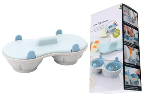 Microwave Egg Poacher, Double Cavities Poached Egg Maker Egg Boiler Poacher Cups with Lid for Microwave ovens BPA-Free Dishwasher Safe Steamed Eggs Cooker Cooking Gadgets Blue