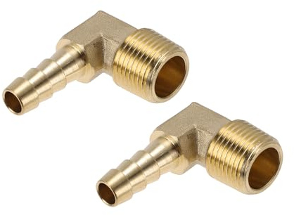 TUCKBOLD Ottone Raccordi Tubi Flessibili 7.9mm 3/8 NPT 90 Grado Maschio Gomito Giunto per Aria Acqua Olio Gas Benzina 2pz Tono Oro