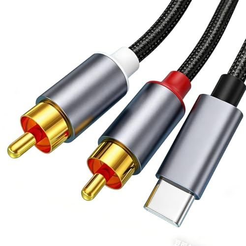 Câble Audio USB-C vers 2 RCA, Câble 2 RCA USB C Audio Stéréo pour Amplificateur Enceinte Home Cinéma Chaîne Hi-Fi Haut-Parleur Téléviseur HDTV Connectique Audio Durable avec Transfert Stable 100cm