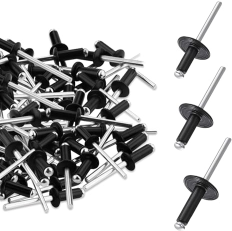 90 Pcs Large Flange Pop Rivets, Aluminum Rivets, Black Rivets with Large Flange 4.8mmx20/13/10mm, Black Dome Head Pop Blind Rivets for Metal, Plastic Wood Sheet Mounting, DIY