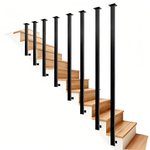 OVLRIJP Main Courante pour Escalier, Rampe Escalier Intérieure Noire, Garde Corps, Balustrade en Métal pour Villas, Greniers, Couloirs, Balcons (Noire, 240cm(120+120))
