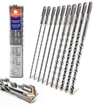 BRSCHNITT Profi Hammerbohrer Set SDS Plus - SDS Plus Bohrer Set 5 * 2/6 * 3/8 * 2/10 * 2/12mm x 210mm - Kreuzspitze Hartmetall Betonbohrer für Beton, Stein, Granit, Mauerwerk und Ziegel（10 Stück ）