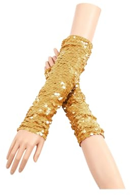 Pailletten Handschuhe Damen für Karneval, Halloween & Partys: Lange glitzernde fingerlose Tanzhandschuhe mit Pailletten-Manschetten Weich, elastisch und glänzend für Bühnenauftritte, Maskeraden